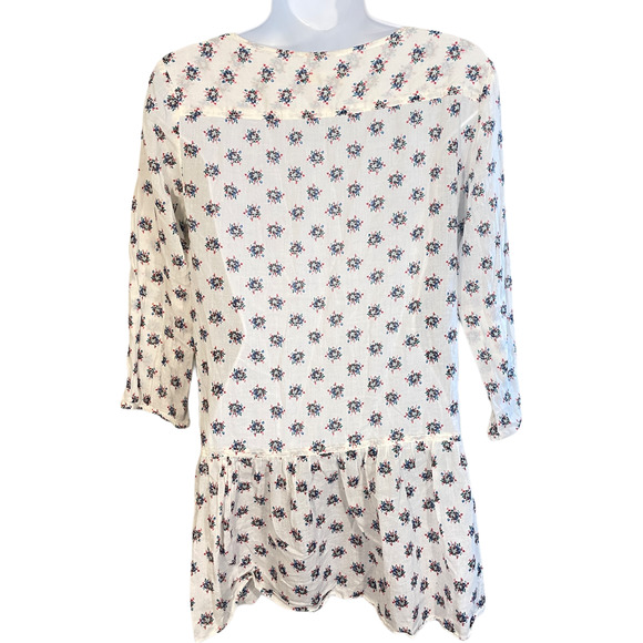Aerie Floral Peasant Tunic Blouse White Long Sleeve Boho Peplum Size Small - Picture 3 of 7